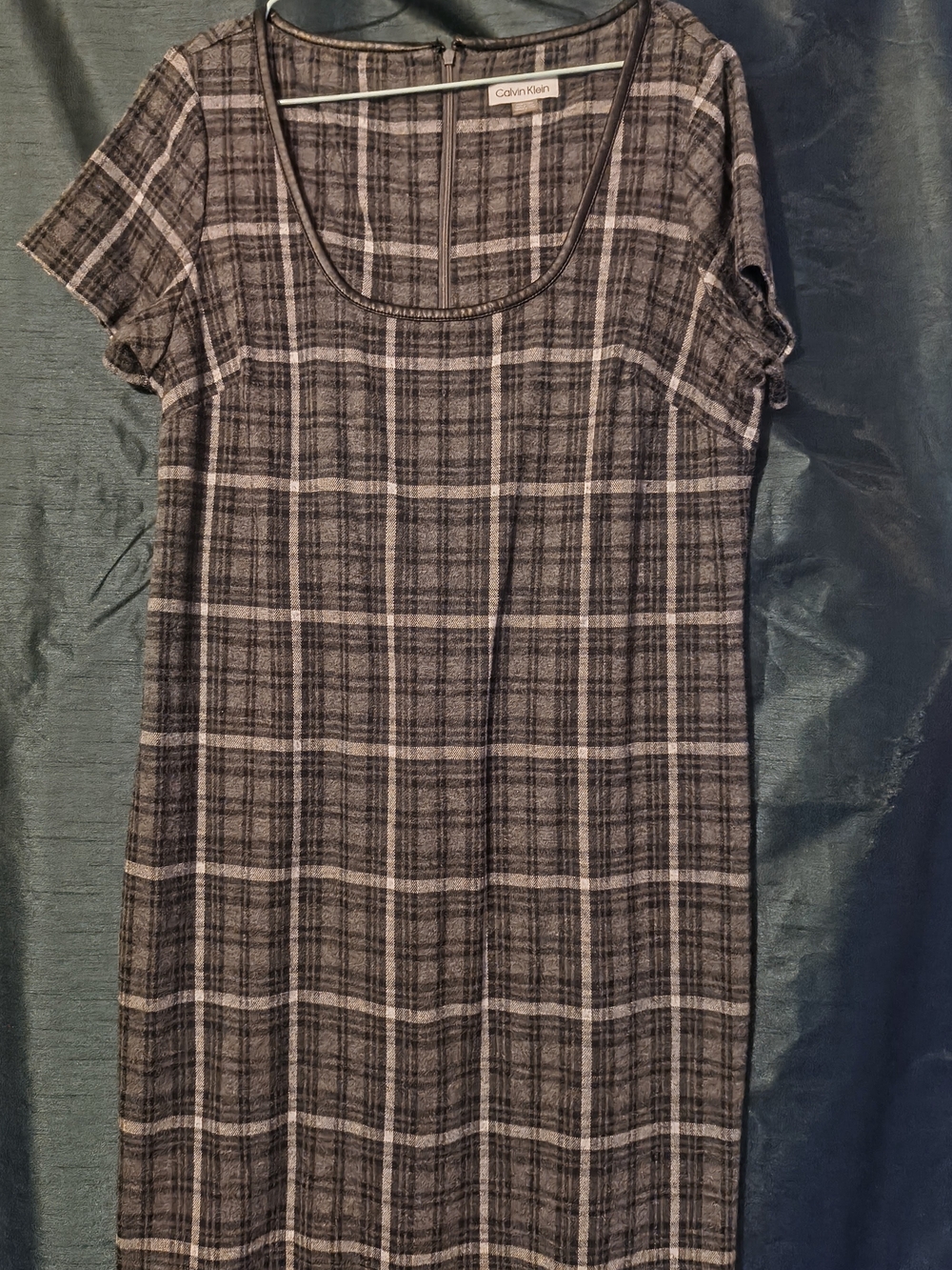 Calvin Klein Black and Gray Plaid Short-Sleeve Dress